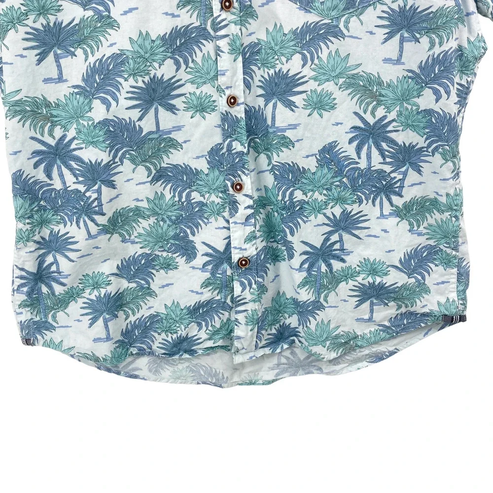 Sunrise Kingdom Palm Tree Tropical Button Down Shirt Large Men's Cotton Hawaiian